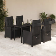 Set da Pranzo da Giardino 5 pz Nero con Cuscini in Polyrattan
