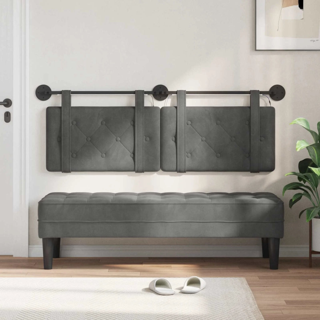 Testiera sospesa Con luce LED Grigio Scuro Velluto 3424165