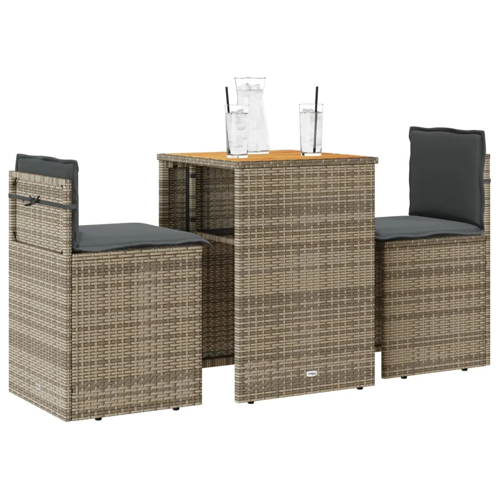 Set da Bistrò 3 pz con Cuscini Grigio in Polyrattan 4003876