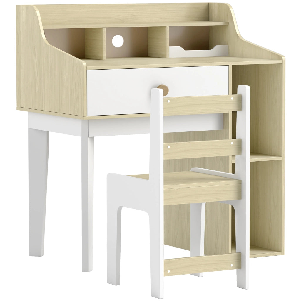 Scrivania per Bambini con Scaffale e Cassetto ¨C Minimal ¨C Bianco e Legno
