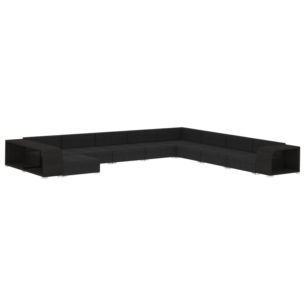 Set Divani da Giardino 11 pz con Cuscini in Polyrattan Nero 46827