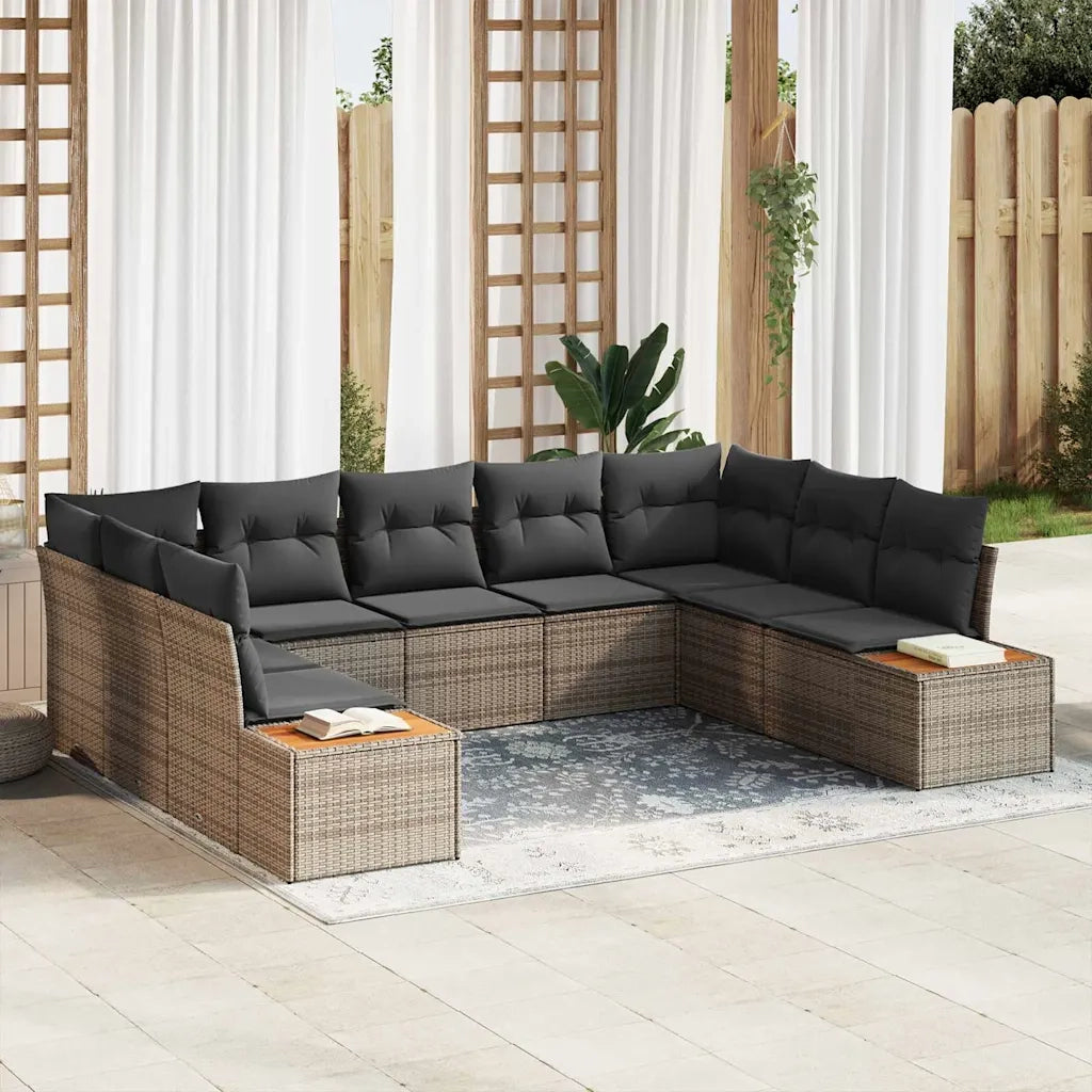 Set Divano da Giardino con cuscino 9 pcs Grigio Poly Rattan