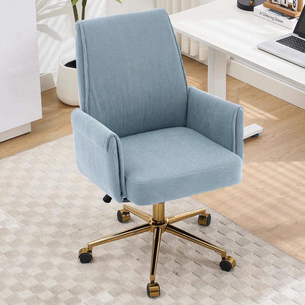SEDIA Ufficio Girevole Regolabile Blu in Velluto a coste con base oro