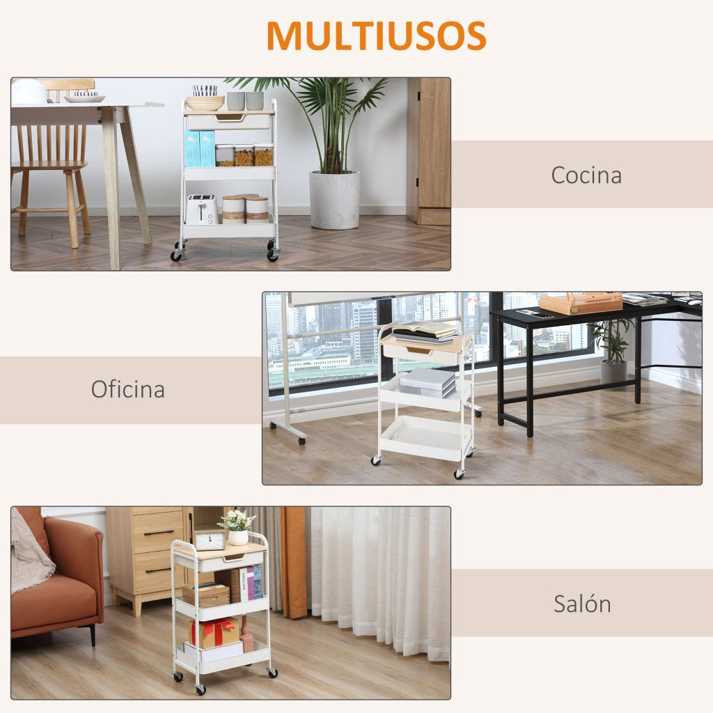 Carrello Multiuso con Cassetti e Cestini ¨C zephmum ¨C 43,9x30,5x75,6 cm Bianco