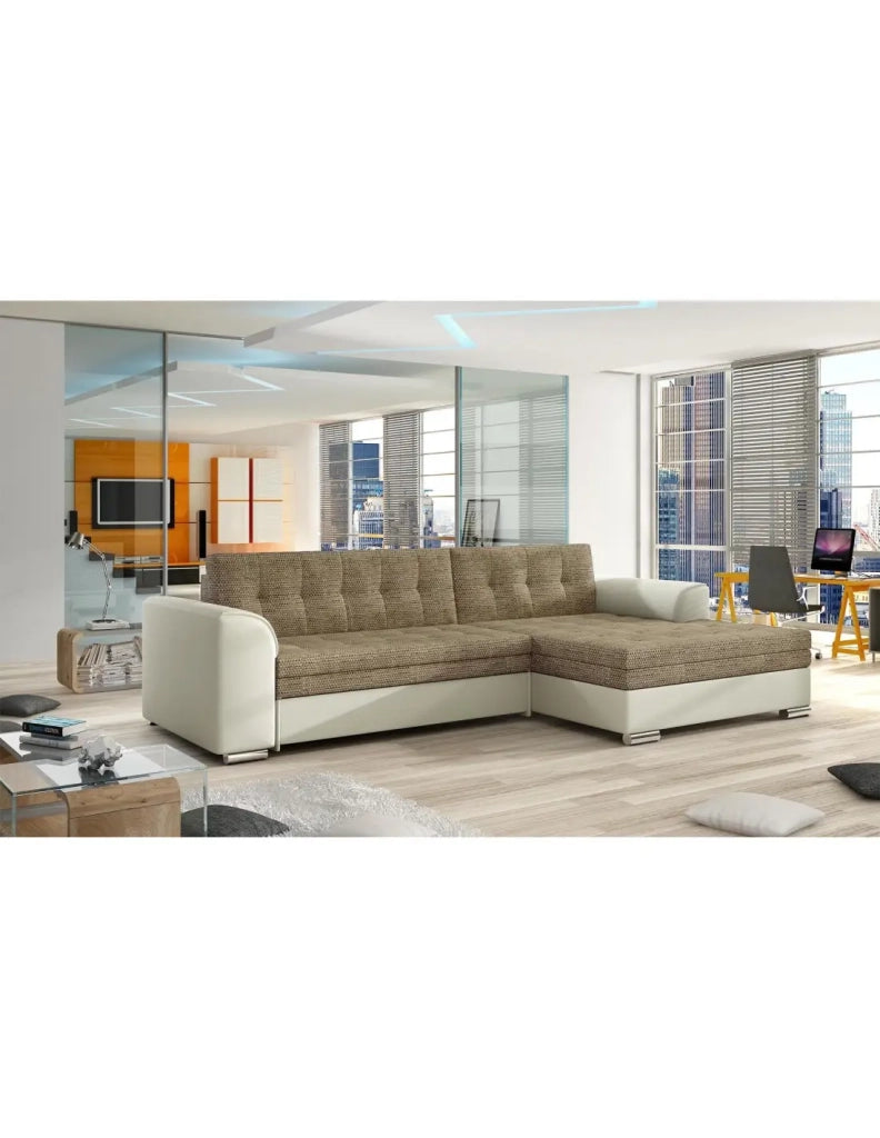 Divano angolare convertibile CONFORTO 4 posti beige e crema - angolo destro