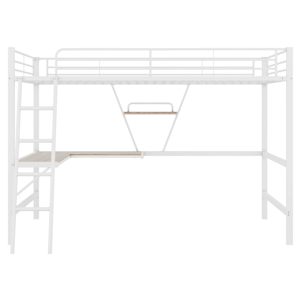 Letto a castello con scrivania L e scaffale - Xylo - 90x200 - Bianco
