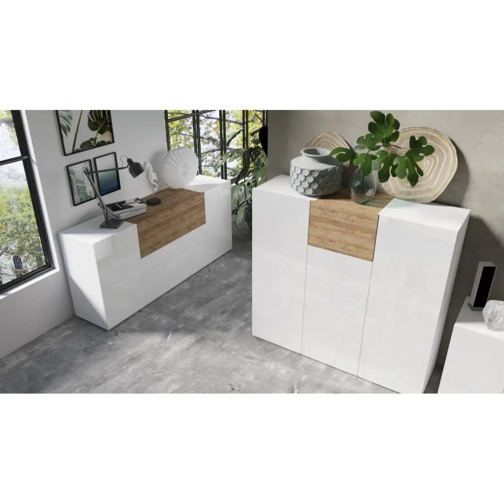 Buffet alto design RIGA bianco e rovere
