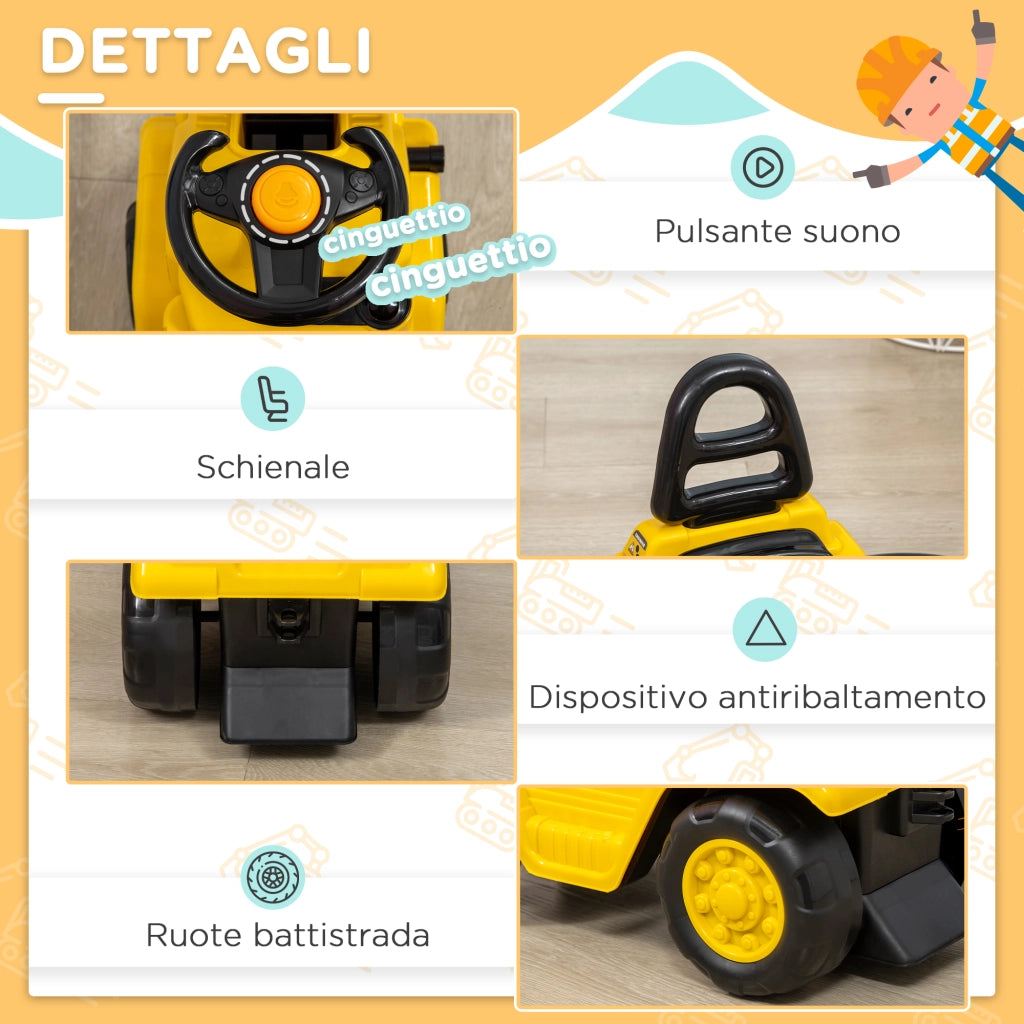 Trattore a Pedali per Bambini 3-4 Anni ¨C Xylo ¨C Giallo e Nero con Muletto 86x27.5x47.5 cm