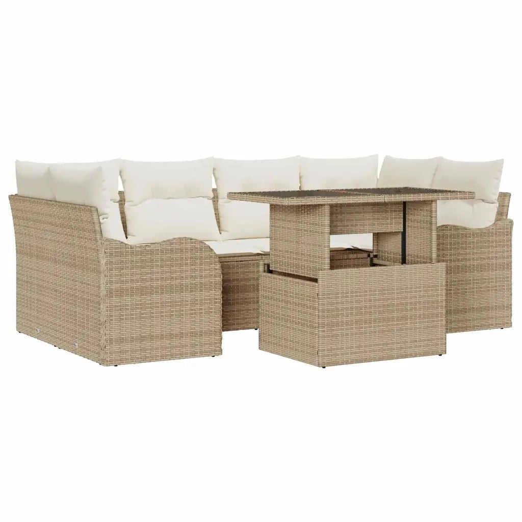 Set Divano da Giardino con cuscino 7 pcs Beige Poly Rattan