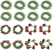 Servizi da tavola in metallo rustico 16 pezzi - Ospitalità natalizia con bacche di ciliegio - Servizi da tavola - Decorazioni per serviette - Stile rustico - Manufatti artigianali - Atmosfera festiva