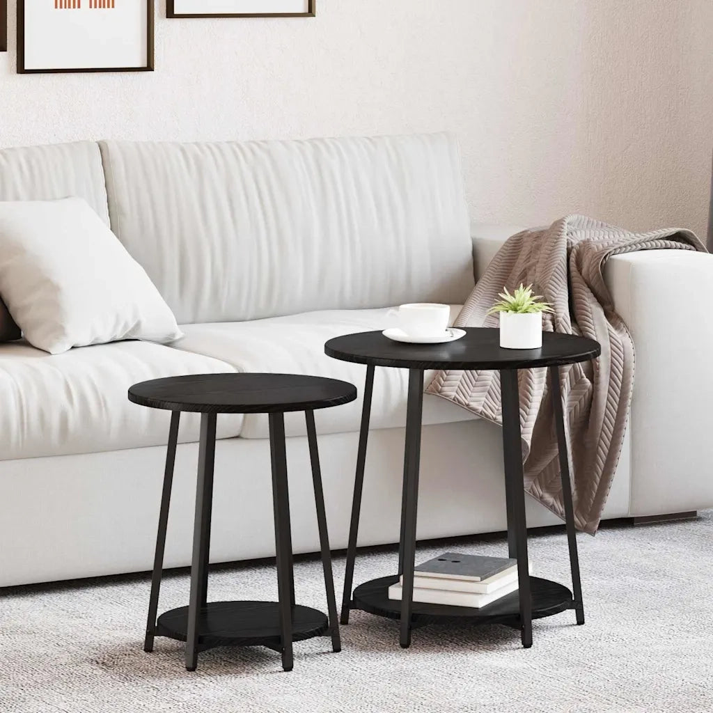 Set tavolini con lo scaffale 2 pz | Tavolo laterale Rovere Nero