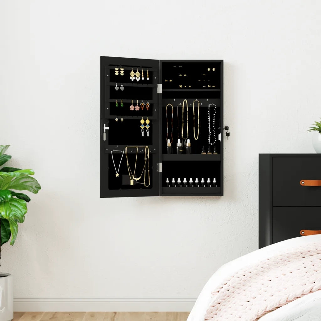 Armadio Portagioie a Specchio con Luci LED a Parete Nero CFW9285175