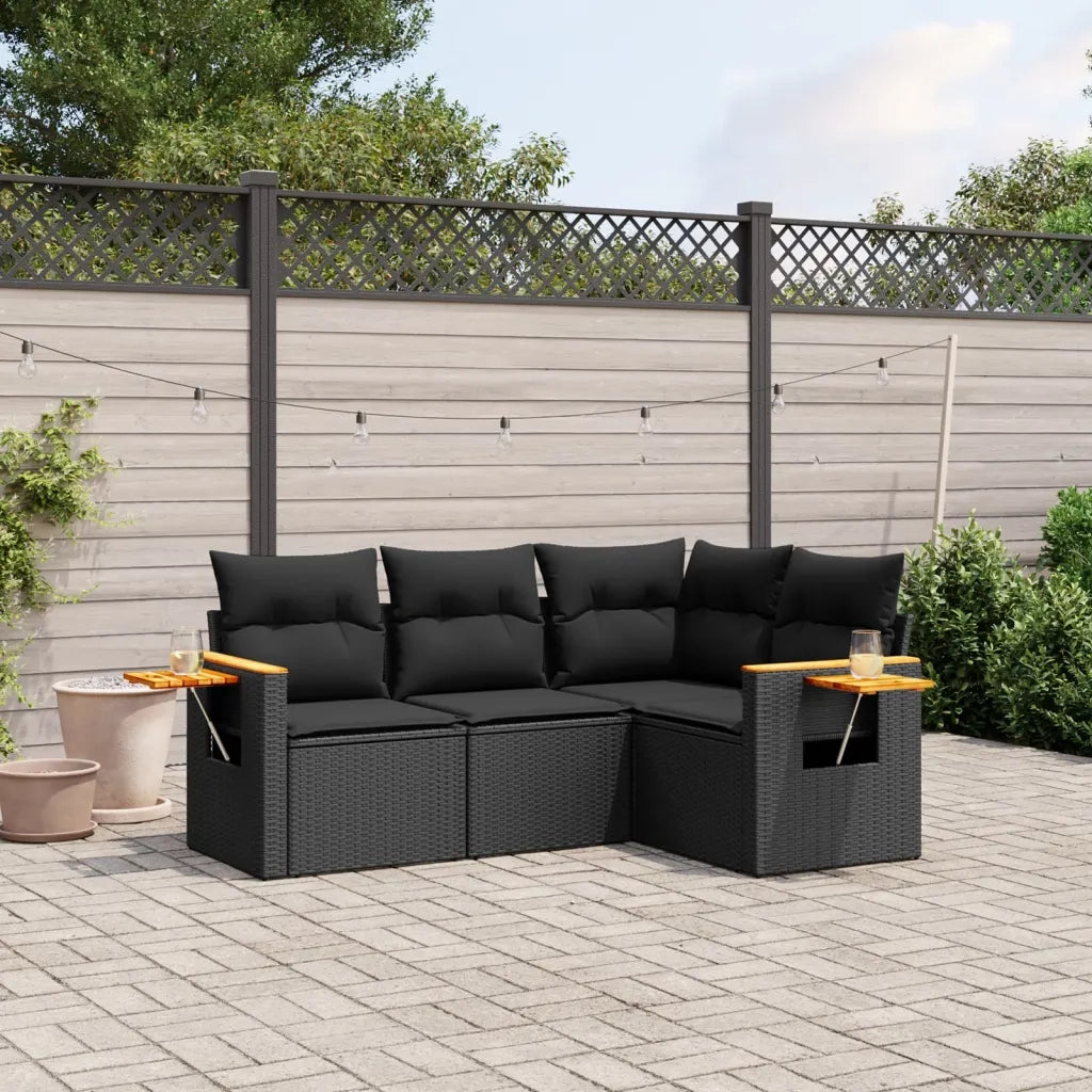 Set Divani da Giardino 4 pz con Cuscini Nero in Polyrattan 3259171