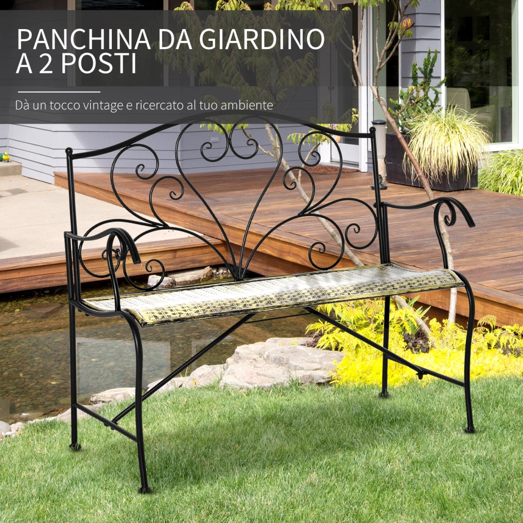 Panchina da Giardino in Ferro Stile Vintage 2 Posti Nero
