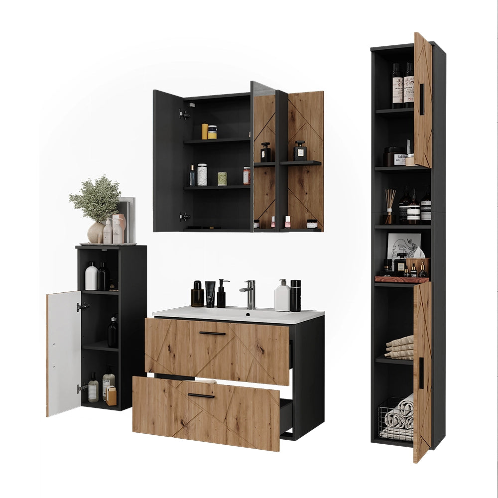 Vicco Set di mobili da bagno Antracite/Artisan 5 parti