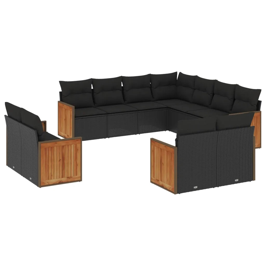 Set Divani da Giardino 11 pz con Cuscini in Polyrattan Nero 3228176