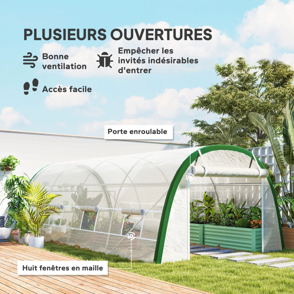 Serra da Giardino Tunnel ¨C Minimal ¨C 6x3x2 m, 18 m2, 8 Finestre, Porta a Zip, Acciaio Galvanizzato, Telo in PE, Bianco