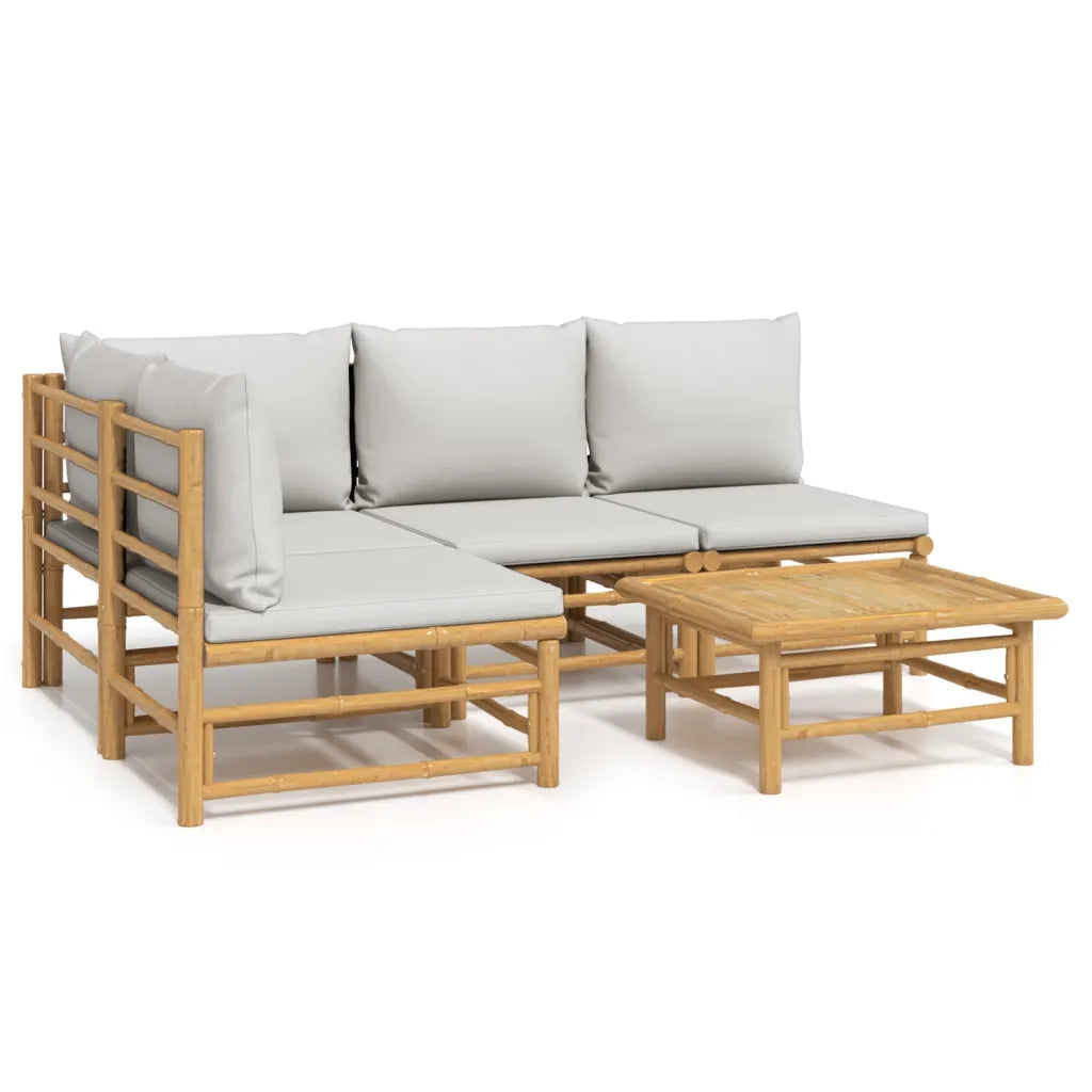 Set Salotto da Giardino 5pz con Cuscini Grigio Chiaro Bambù 3155106