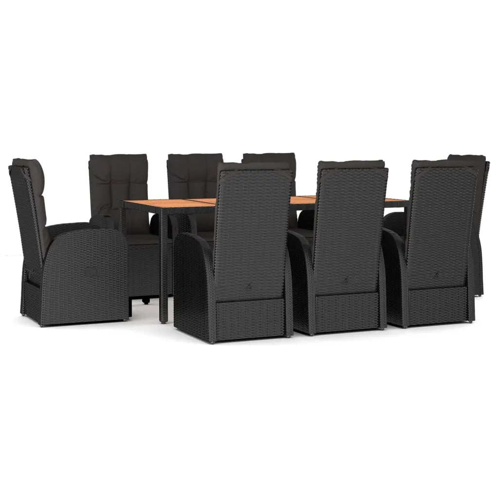 Set da Pranzo da Giardino 9 pz con Cuscini Nero in Polyrattan 3157604