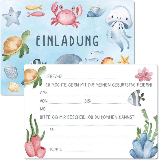 Carte di auguri per bambini da 13 pezzi con involucchi personalizzati (oceano)