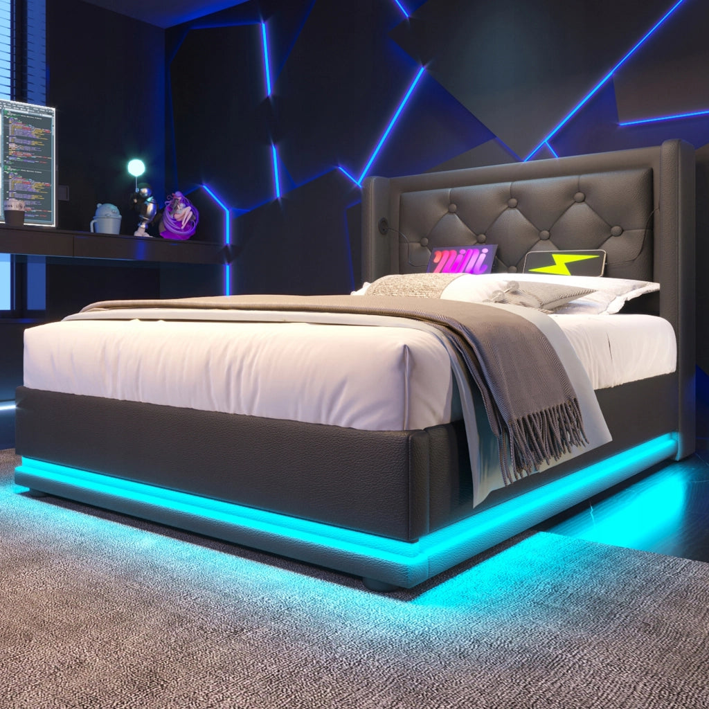 Letto singolo 90x200 - Xylo - Nero - LED RGB