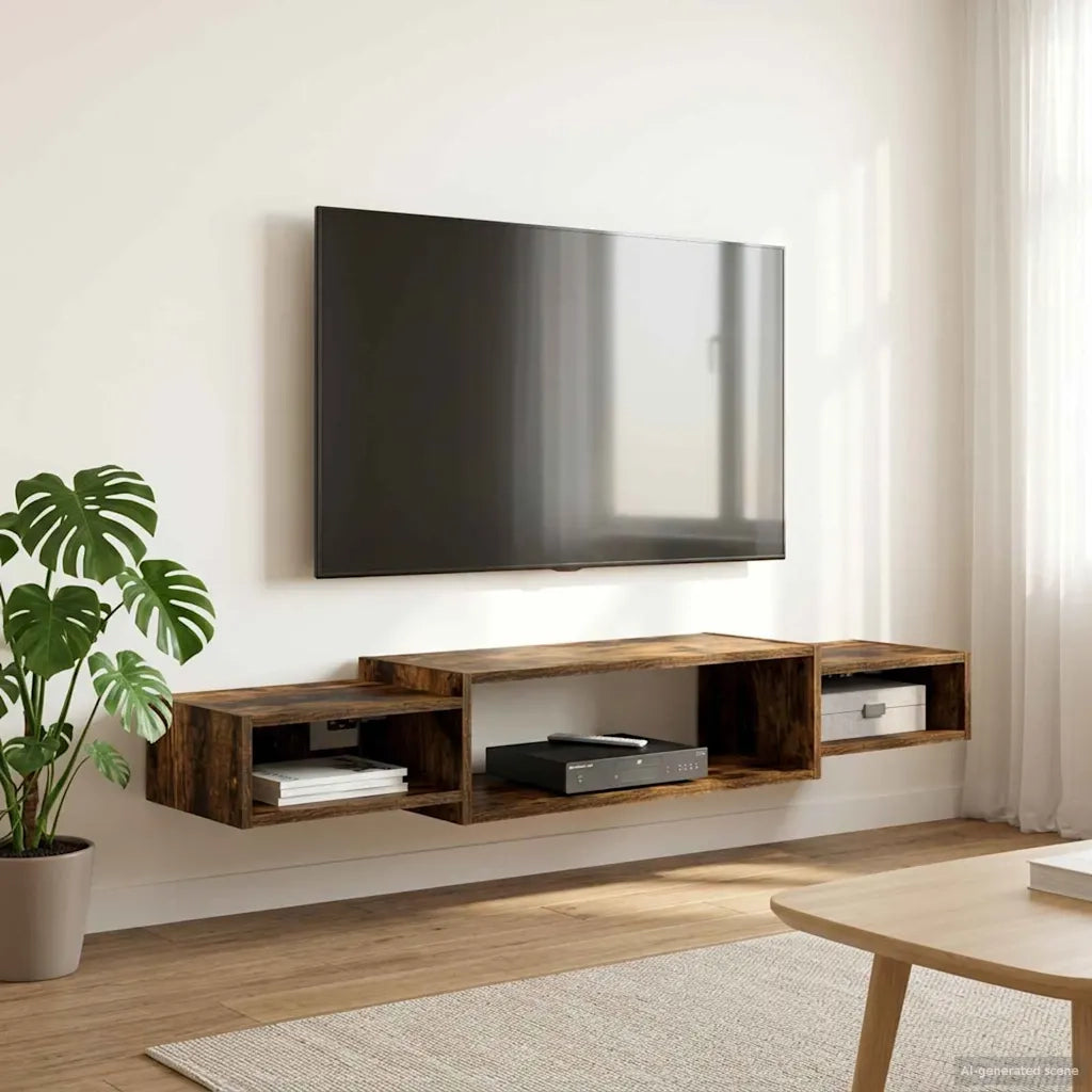 Mobile TV da Parete A parete-Credenza per TV sospesa Rovere Fumo 140 x 28 x 21 cm
