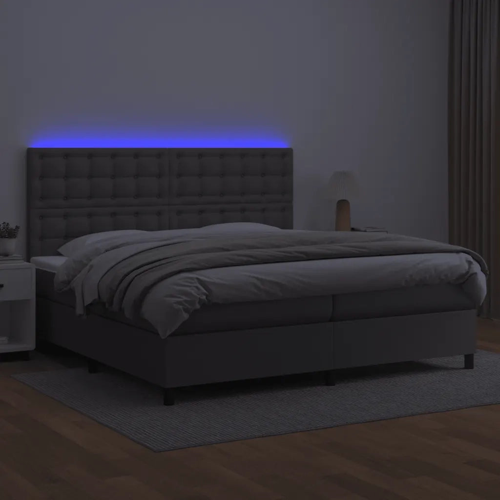 Giroletto Molle con Materasso e LED Grigio 200x200cm Similpelle 3135967