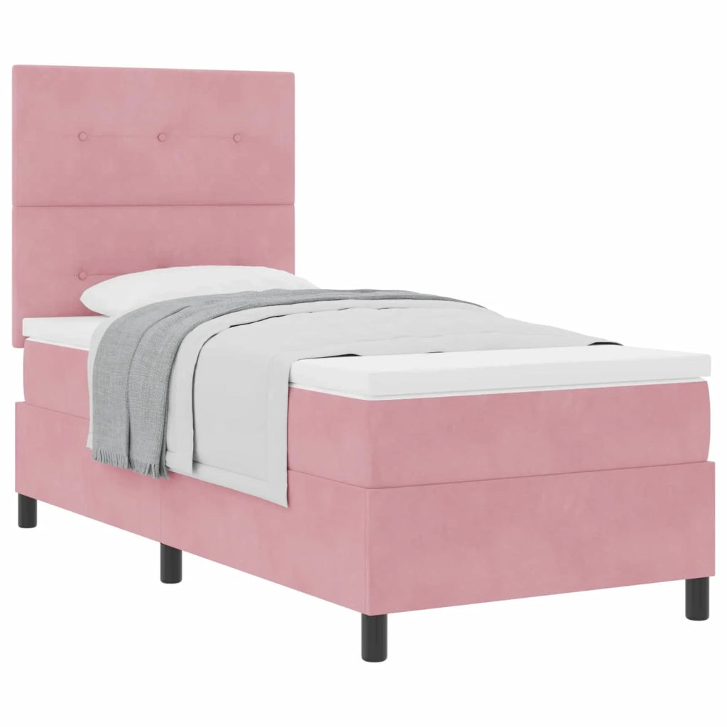 Letto a molle con materasso Rosa 90 x 200 cm Velluto 3339811