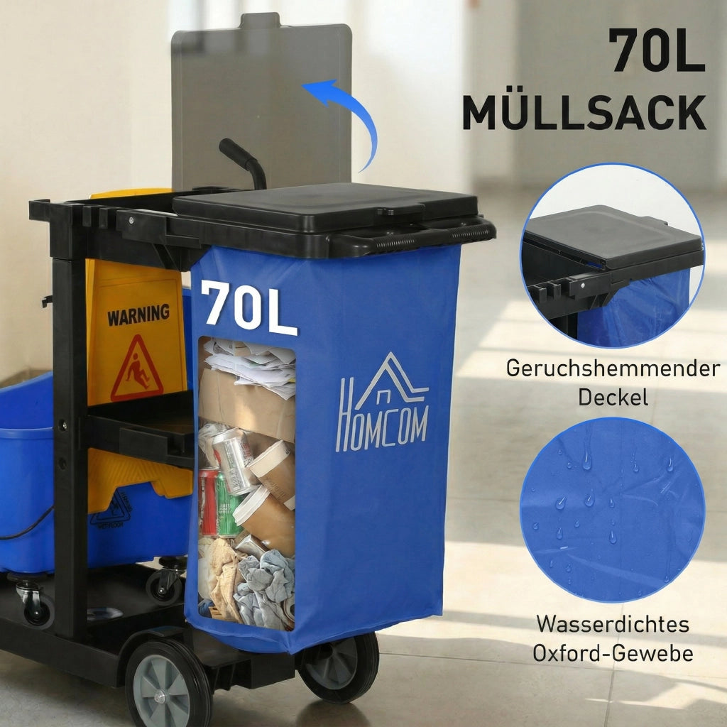 Carrello per Pulizia con 3 Ripiani e Secchio ¨C Minimal ¨C Blu