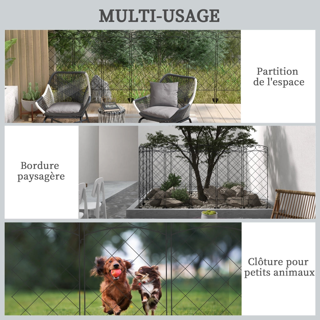 Recinzione Giardino Decorativa ¨C Minimal ¨C 7 Pezzi Metallo Nero 344x110 cm