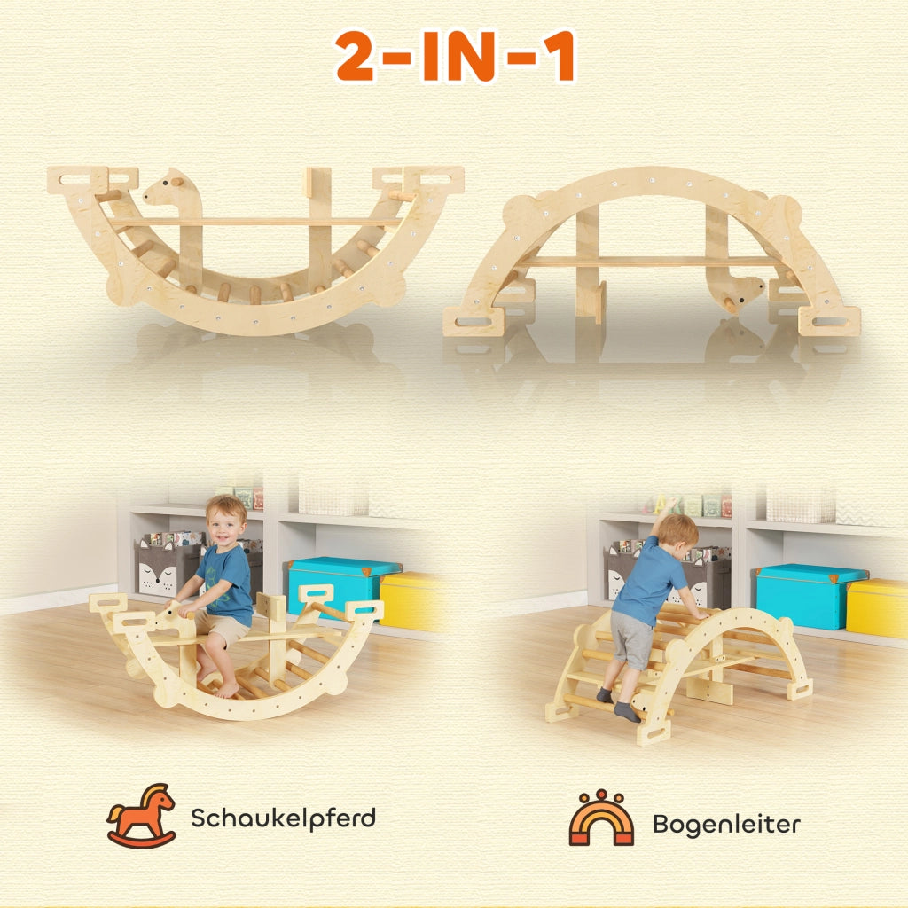 Struttura da arrampicata Montessori 2 in 1 ¨C Xylo ¨C legno naturale 110x52x45 cm per bambini 2-4 anni