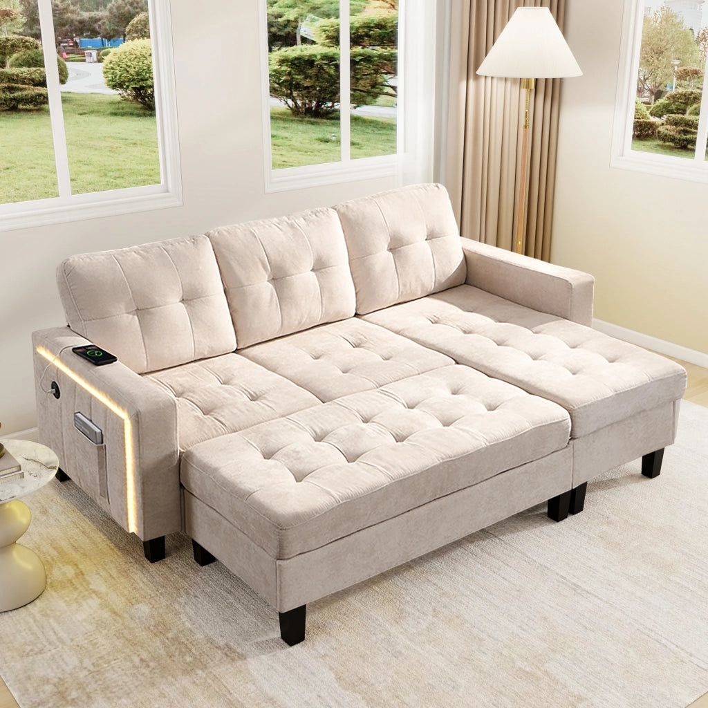 Divano angolare modulare con pouf e LED ¨C MINIMAL ¨C 3 posti + chaise longue