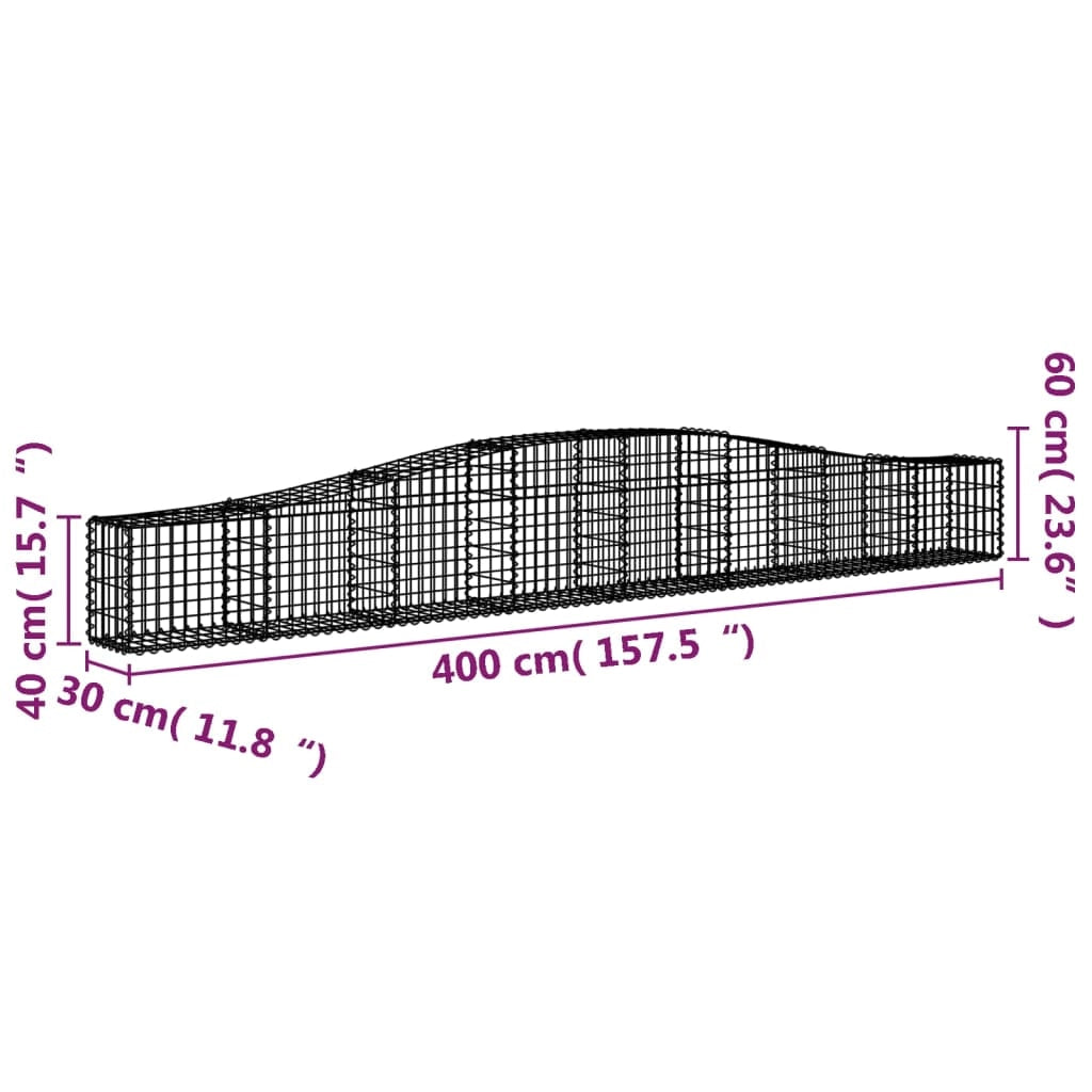 Set di 2 gabbioni ad arco per recinzione gabbia o muro di contenimento 400 x 30 x 40/60 cm ferro zincato argento 02_0041393