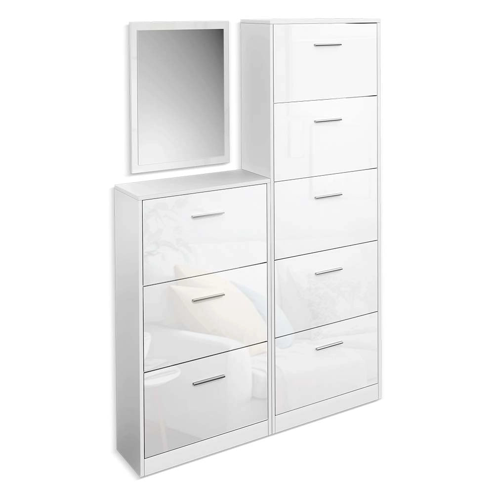 Vicco Scarpiera da ingresso Bianco lucido Set con specchio