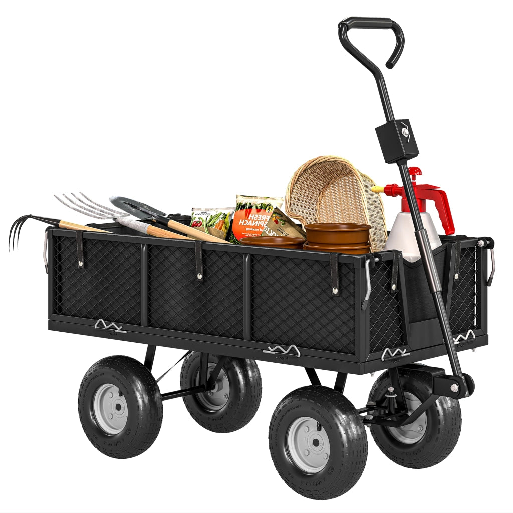 Carrello da giardino ribaltabile 300kg ¨C Xylo ¨C con telo rimovibile e maniglia rotante 180¡ã, nero