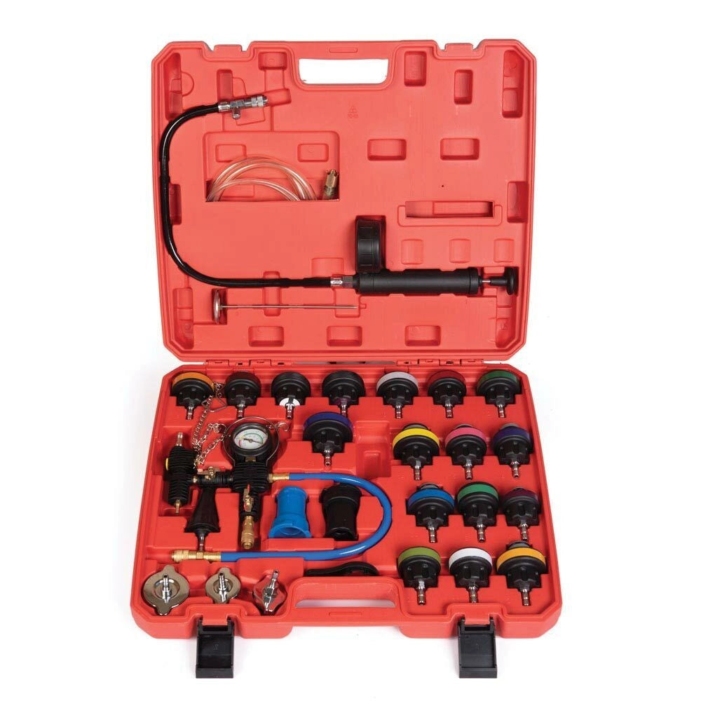 Kit tester pressione spurgo vuoto ricarica radiatore universale 27 pezzi XC9045
