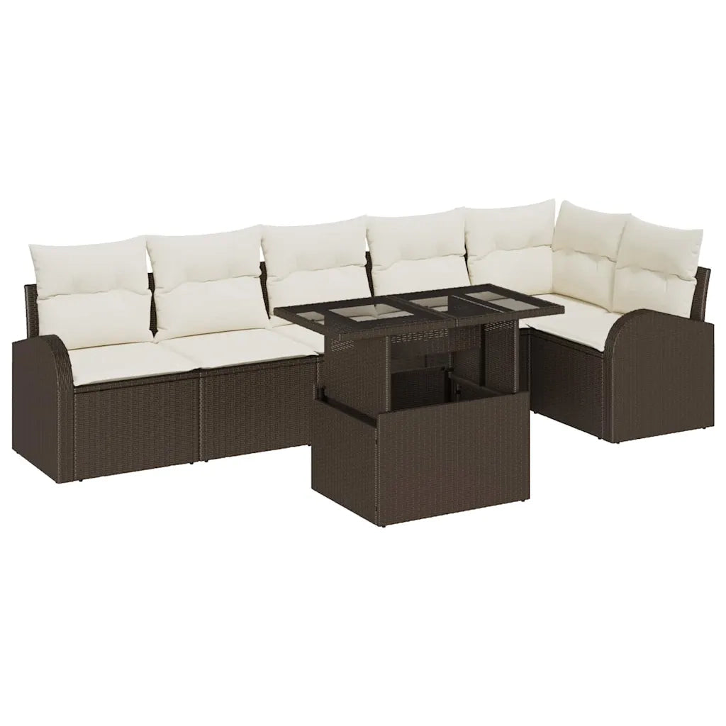 Set Divano da Giardino 7 pcs Marrone e crema polyrattan