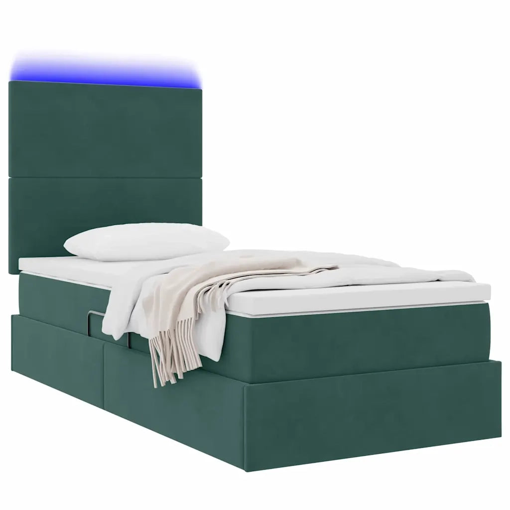 Letto con contenitore e LED Verde Scuro 100 x 200 cm Velluto