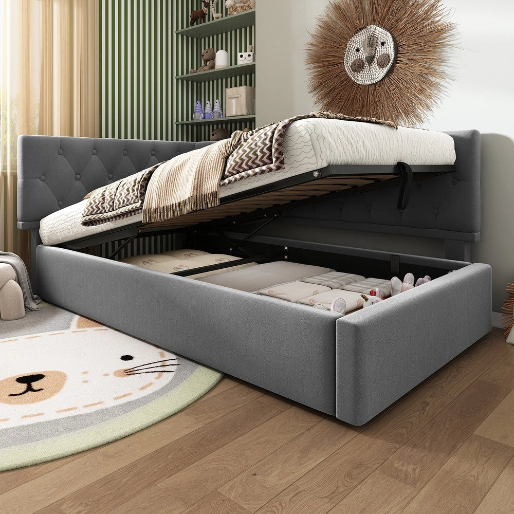 Letto Imbottito Contenitore con Rete a Doghe ¨C MINIMAL ¨C Velluto Grigio 90x200