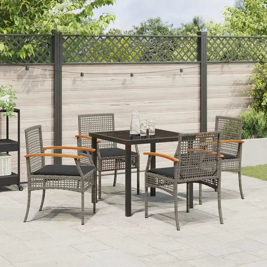 Set da Pranzo per Giardino 5 pcs Grigio polyrattan