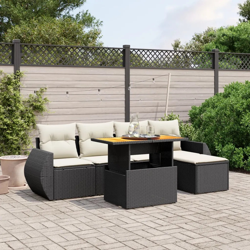 Set Divano da Giardino 6 pz con Cuscini Nero in Polyrattan 3275807
