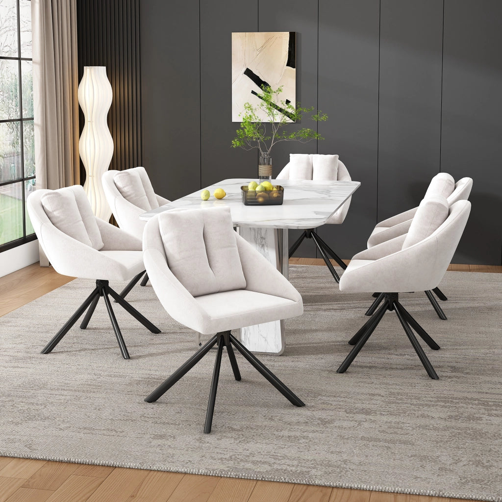 Sedia da pranzo girevole in velluto con supporto ergonomico e base in metallo per casa e ufficio beige 4 pezzi