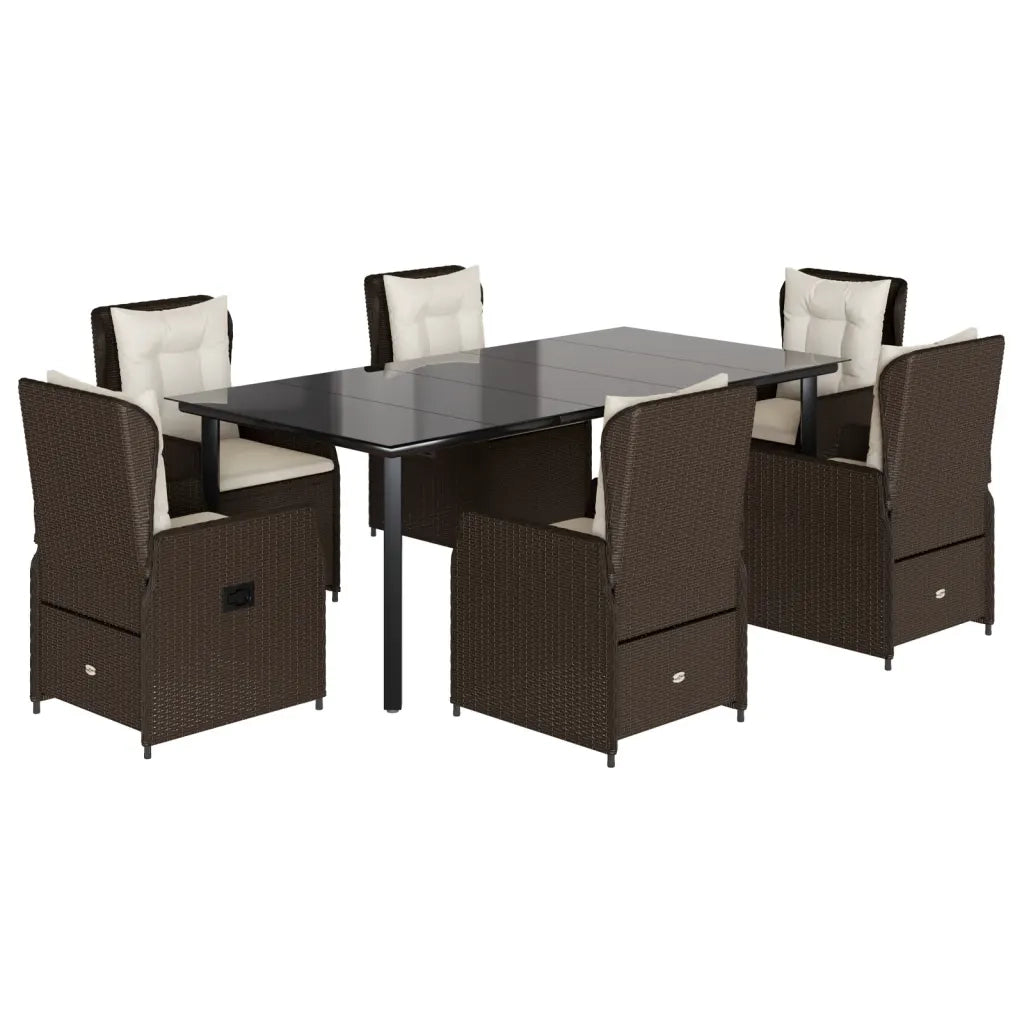 Set da Pranzo da Giardino 7pz con Cuscini in Polyrattan Marrone
