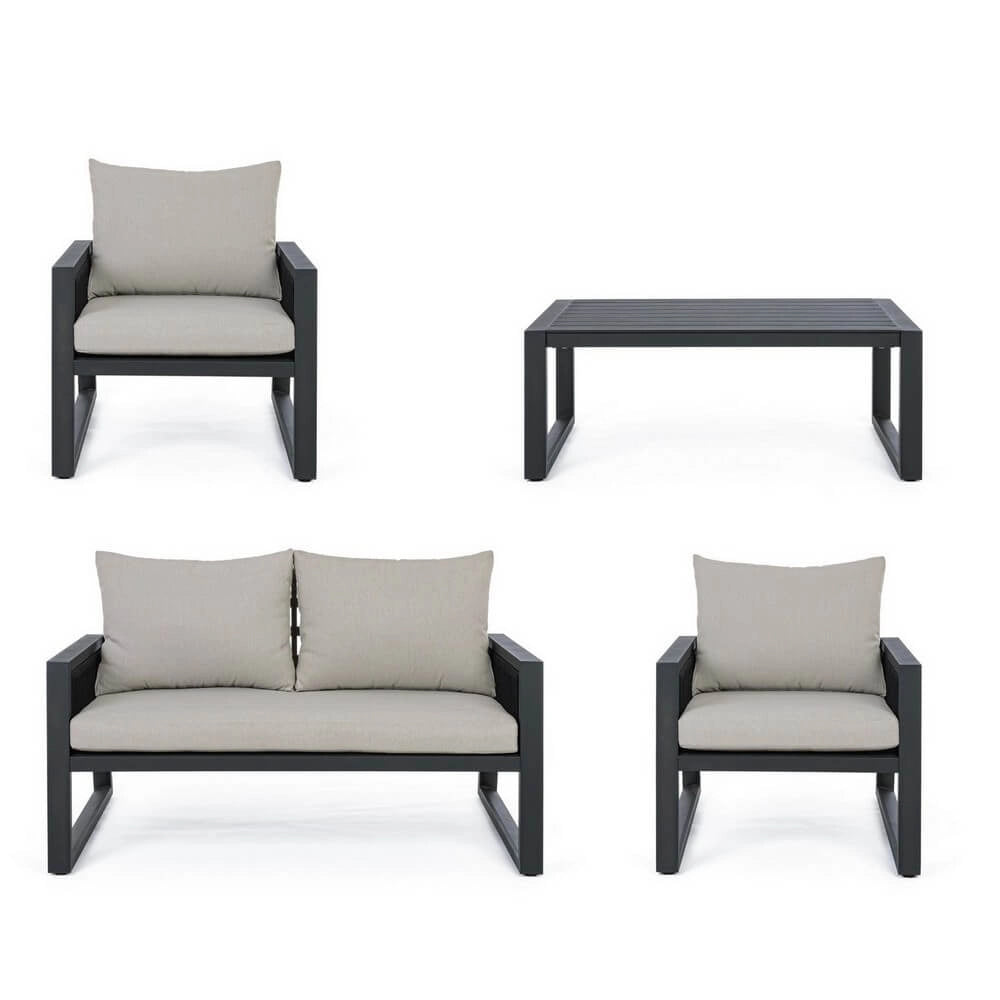 Set da 4 Salotto da Giardino in Alluminio con Cuscini e Corde in Textilene - CAPTIVATING