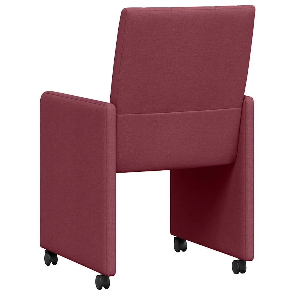 Sedie da Pranzo con Ruote 2 pcs Rosso vino 58 x 65 x 94 cm