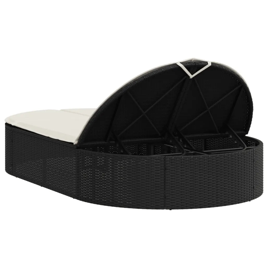 Lettino Prendisole | Sdraio da giardino | Lettino da sole Doppio con Cuscini Nero in Polyrattan