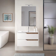 Mobile bagno sospeso 80 cm bianco e quercia con lavabo Sumya