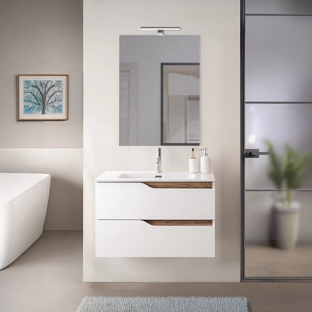 Mobile bagno sospeso 80 cm bianco e quercia con lavabo Sumya