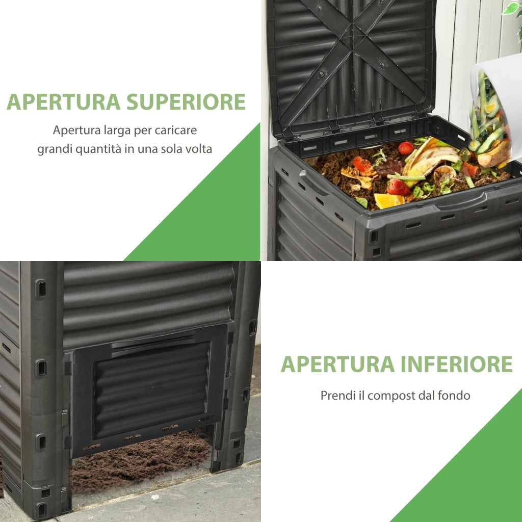 Compostiera da Giardino 300L ¨C Minimal ¨C Plastica Nera