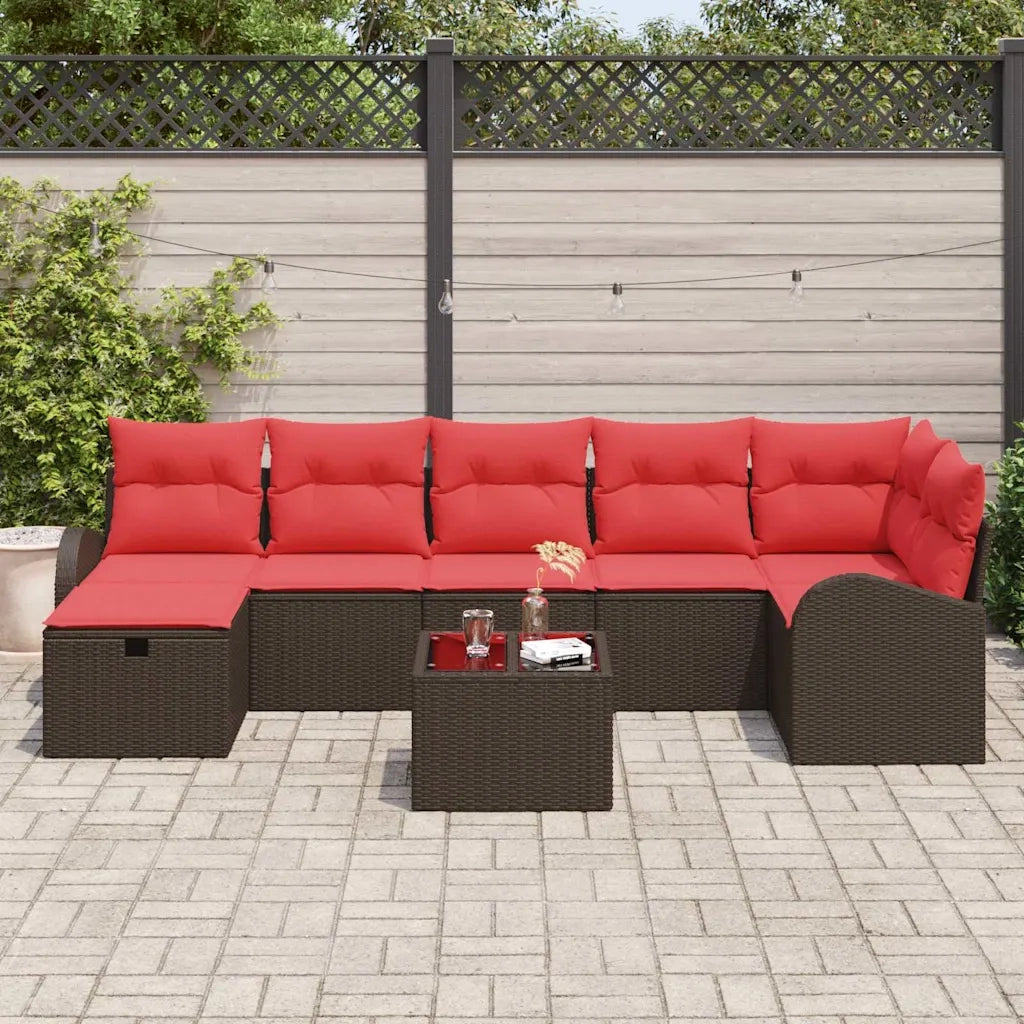 Set di divani con cuscino 8 pcs Marrone e Rosso polyrattan 3359113